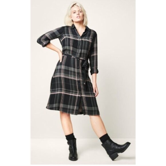 Universal Thread Plaid Flannel Button Down Dress Medium Belted Grunge Academia - Picture 2 of 13